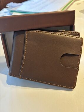 Mark Fred Premium Brown Leather Men's Bifold Wallet with money clip Box New